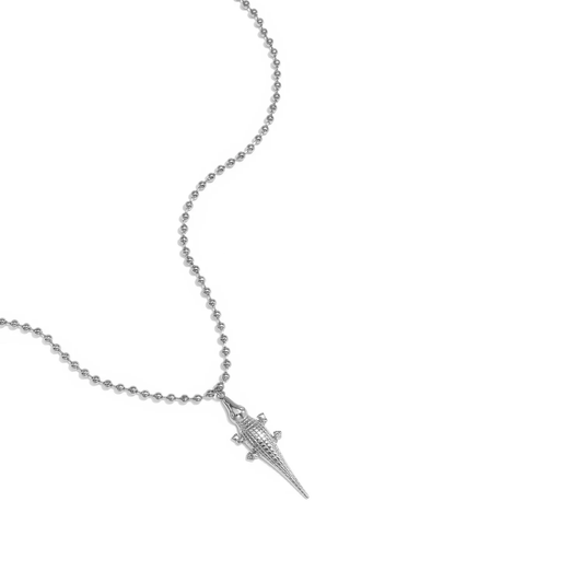 Zilveren bolletjes ketting met krokodil hanger van stainless steel.