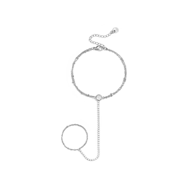 Zilveren hand chain armband met ring tennisarmband