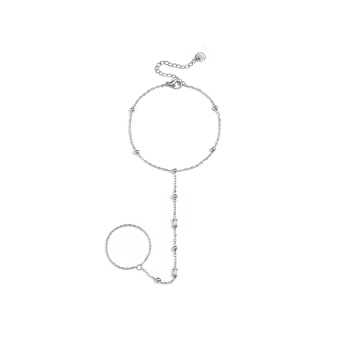 Zilveren hand chain bolletjes en steentjes