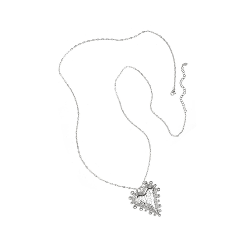 Lange zilveren schakelketting met bolletjes hartje