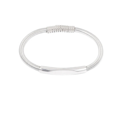 Zilverkleurige herenarmband Silver Twist met fijne geribbelde structuur en glad gedraaid detail aan de voorzijde