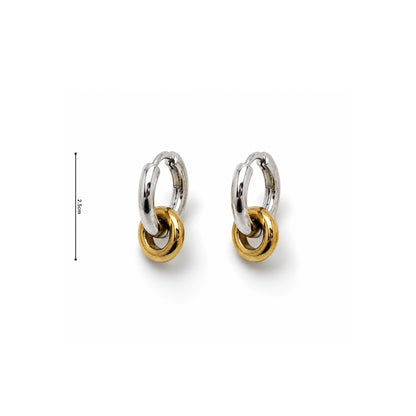 Zilveren oorringen met goudkleurige ringetjes in mixed metal design afmeting