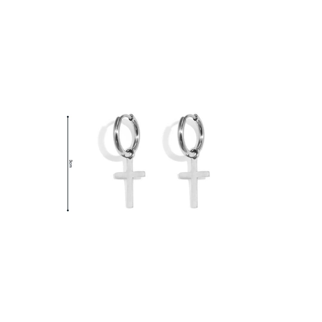 Zilveren stainless steel oorringen met afneembare kruis hanger van Casa Jadel afmeting