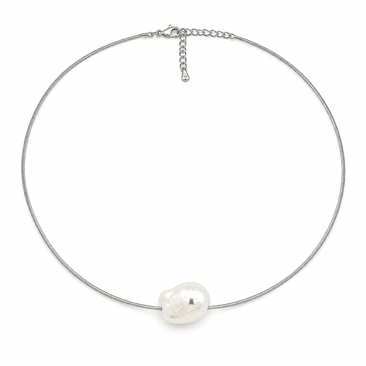 zilveren fijne ketting met statement parel rond