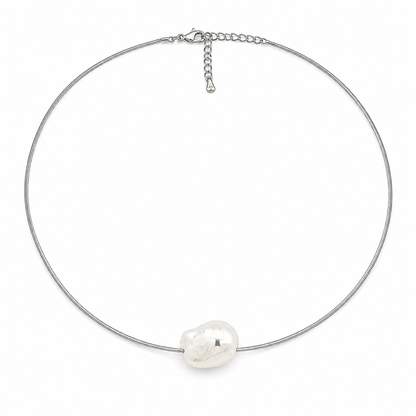 zilveren fijne ketting met statement parel rond