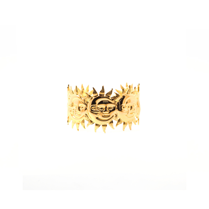 Zon en Maan cuff bracelet Bangle armband in goud voorkant. Ibiza Style