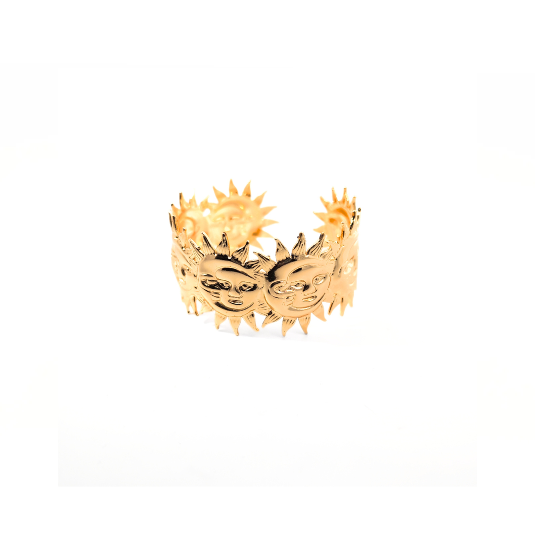 Zon en Maan cuff bracelet Bangle armband in goud. Ibiza Style