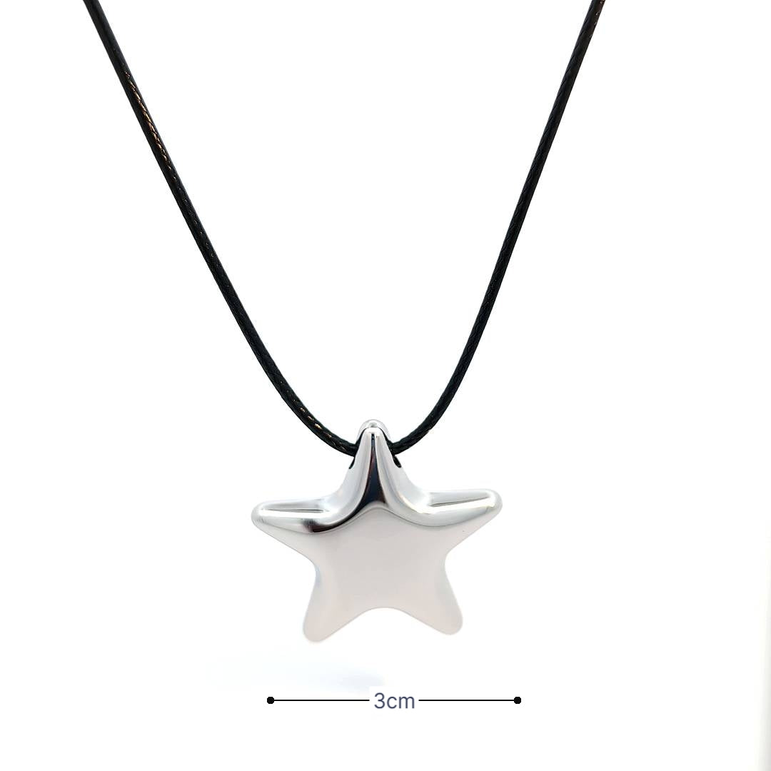 Zwart koordketting met zilveren ster met afmeting