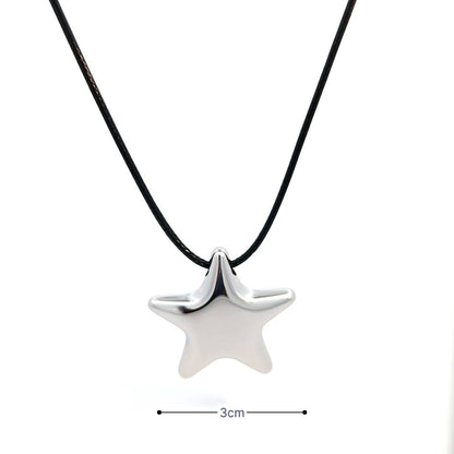 Zwart koordketting met zilveren ster met afmeting