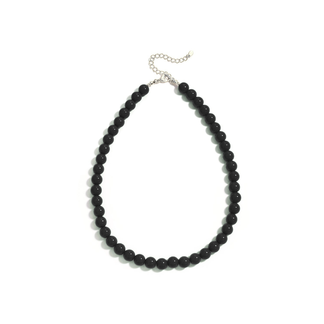 Zwarte grote kralenketting dames met zilveren sluiting