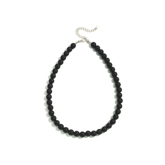 Zwarte grote kralenketting dames met zilveren sluiting